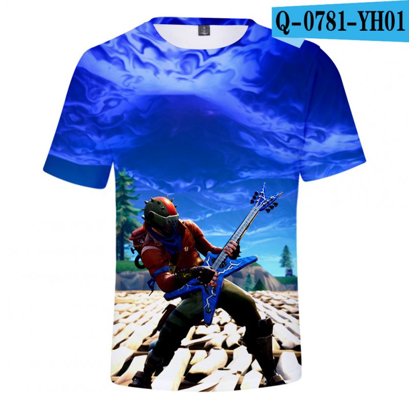 Casual 3D Cartoon Pattern Round Neck T-shirt Picture color X_XS