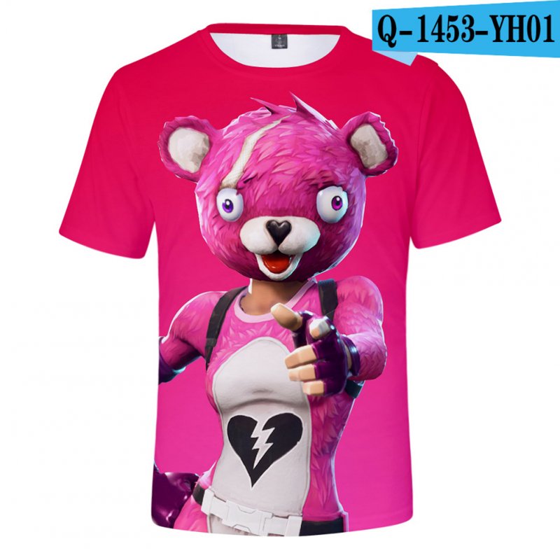 Casual 3D Cartoon Pattern Round Neck T-shirt Picture color AH_S