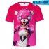 Casual 3D Cartoon Pattern Round Neck T shirt Picture color AH XS