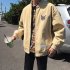 Casual Baseball Jacket with Cat Decor Long Sleeves Zippered Cardigan Top for Man Khaki 2XL