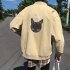 Casual Baseball Jacket with Cat Decor Long Sleeves Zippered Cardigan Top for Man Pink 2XL