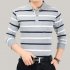 Casual Long Sleeve Business Shirts Turn down Collar Top Male Striped Polo Shirt  3  XXXL 