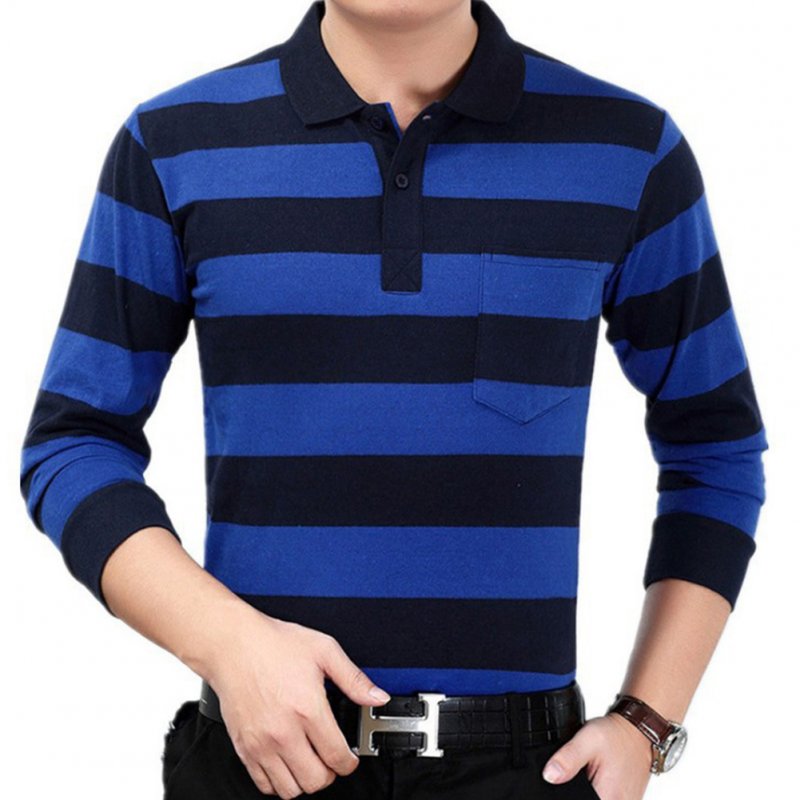 Casual Long Sleeve Business Shirts Turn-down Collar Top Male Striped Polo Shirt  25#_XL