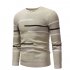 Casual Slim Base Shirt Strips Decorated Top Pullover of Long Sleeves and Round Neck for Man Khaki XL