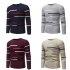 Casual Slim Base Shirt Strips Decorated Top Pullover of Long Sleeves and Round Neck for Man Red wine M