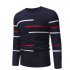 Casual Slim Base Shirt Strips Decorated Top Pullover of Long Sleeves and Round Neck for Man Red wine L