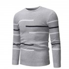 Casual Slim Base Shirt Strips Decorated Top Pullover of Long Sleeves and Round Neck for Man gray_L