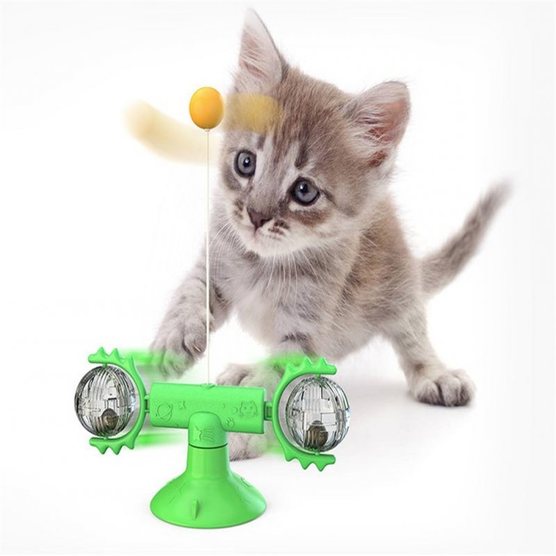 Cat  Carousel Pinwheel Pet Toy With Suctions Pet Funny Relieving Supplies Green
