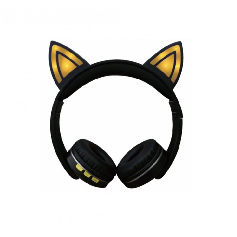 Cat Ear LED Lighting Headset Wireless Bluetooth 5.0 Earphone Lovely for Kids Adults yellow