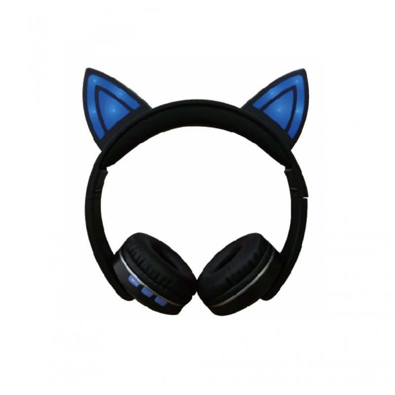 Cat Ear LED Lighting Headset Wireless Bluetooth 5.0 Earphone Lovely for Kids Adults blue