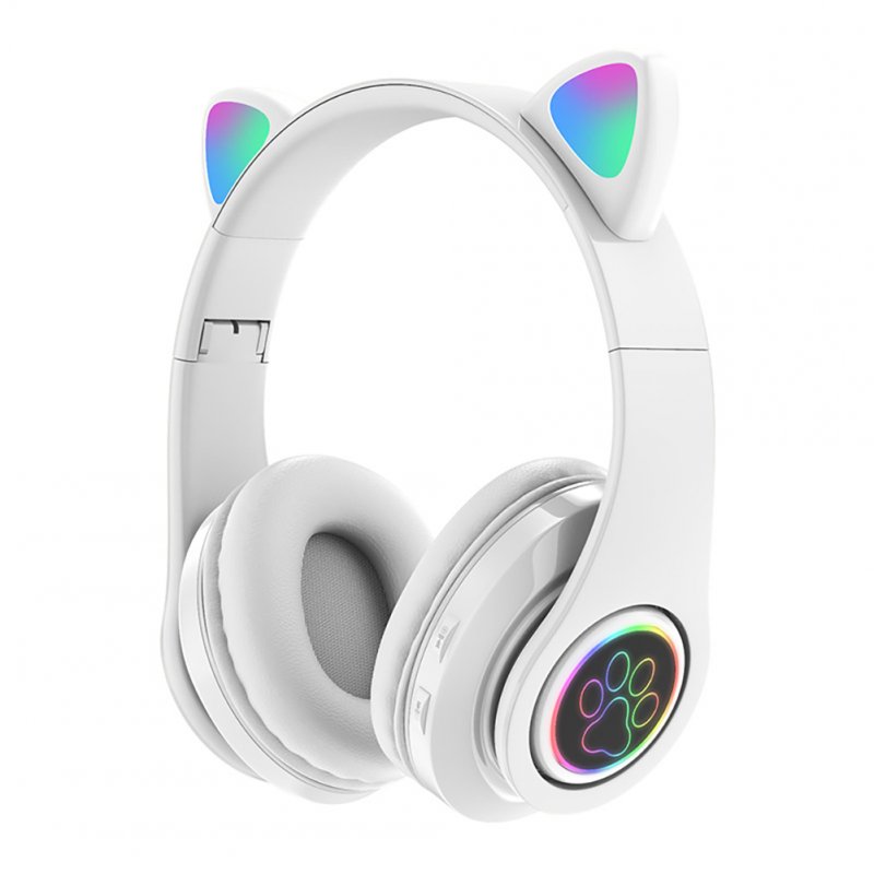 Cat Ear Wireless Headphones Over Ear Hi-Fi Stereo Deep Bass Lighting Headset For Laptop PC Computer Mobile Phone Tablet White