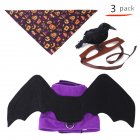 Cat Halloween Costume Set Bat Wing Harness Vest Clothes Crow Headdress Triangular Scarf Kerchief Collar Pet Accessories 3-Piece set purple one size