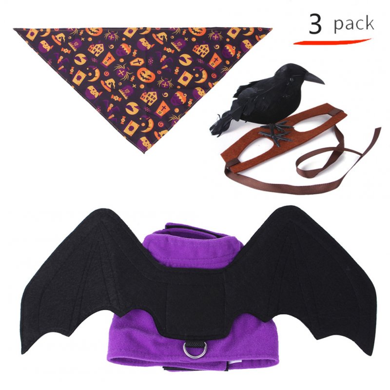 Cat Halloween Costume Set Bat Wing Harness Vest Clothes 3-piece set