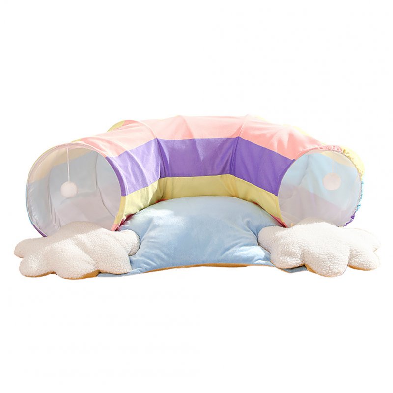 Cat Tunnel Bed Cat Tubes And Tunnels With Teddy Velvet Cushion Removable Cathole Tube Kitten Puppy Tunnel Bed Pet Snuggery Hideout For Rabbit Small Dog Rainbow Tunnel Nest 90*55*27cm Rainbow Tunnel Nest
