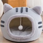 Cat Winter Warm Bed Cat Shape Soft Comfortable Wear-resistant Semi Enclosed Cat House Pet Supplies gray M 40 x 40 x 32
