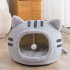 Cat Winter Warm Bed Cat Shape Soft Comfortable Wear resistant Semi Enclosed Cat House Pet Supplies Brown S 35 x 35 x 30