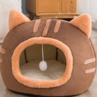 Cat Winter Warm Bed Cat Shape Soft Comfortable Wear-resistant Semi Enclosed Cat House Pet Supplies Brown M 40 x 40 x 32