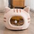 Cat Winter Warm Bed Cat Shape Soft Comfortable Wear resistant Semi Enclosed Cat House Pet Supplies Brown L 50 x 50 x 36