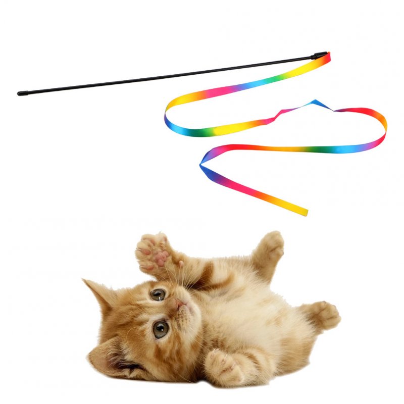 Cats Interactive Stick with Rainbow Cloth Teaser Wand Funny Pet Cat Toy