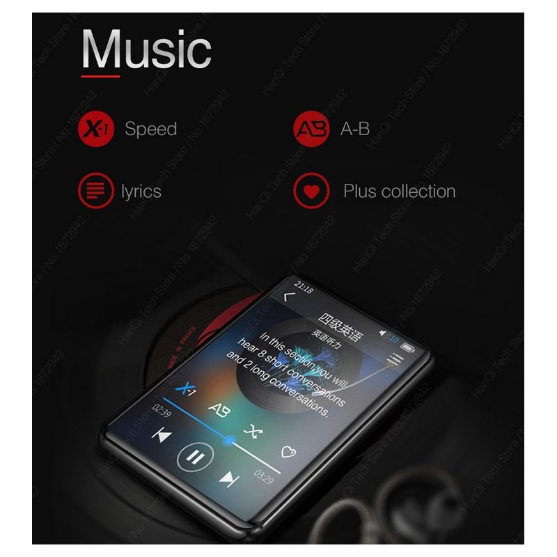 Mini MP3 Player BENJIE X5 Full Screen Bluetooth MP3 Player Student Version Portable MP4 Walkman Music Player  Bluetooth version