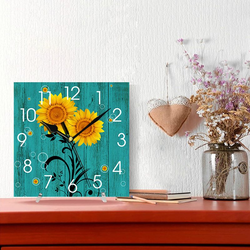 Wooden Square Wall Clocks Silent Non-ticking Battery Powered for Home Kitchen Living Room Office Decor