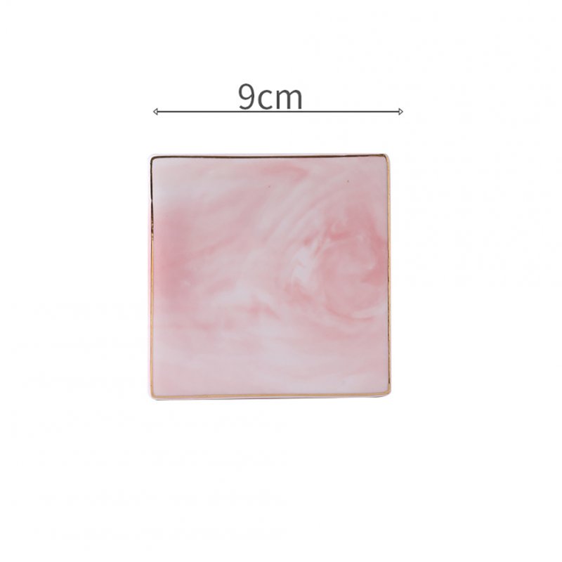 Ceramic Coaster Luxury Marble Pattern Electroplate Gold Line Porcelain Mats Table Decoration Accessories Kitchen Tool Pink Square with Gold Line