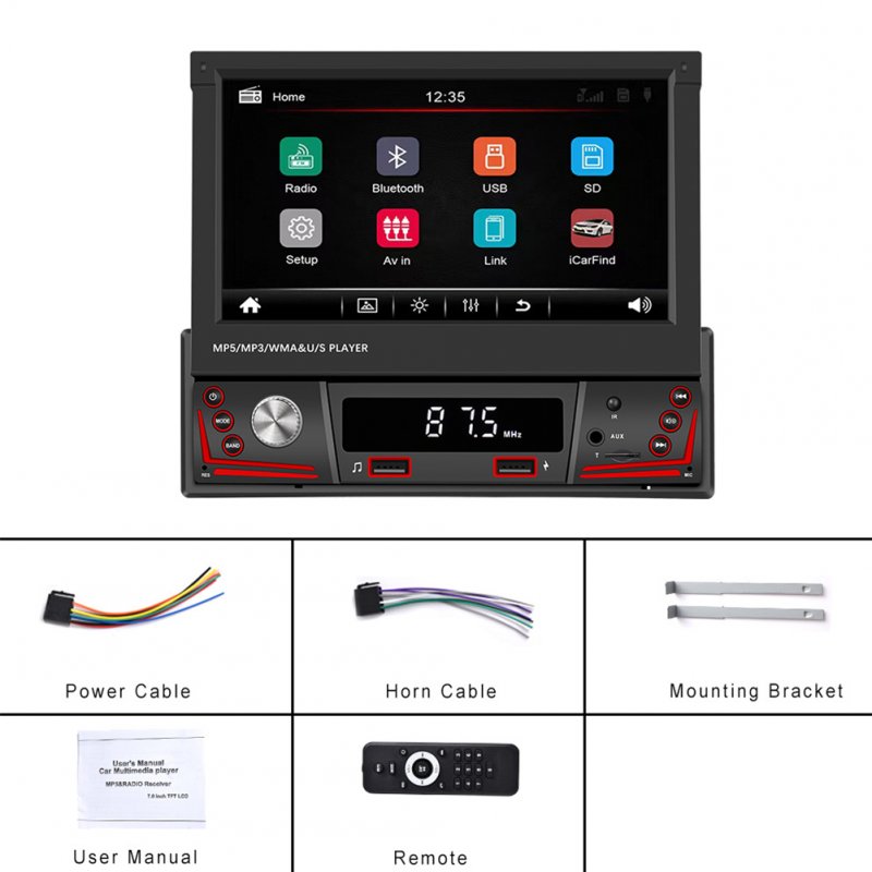 7-inch Car Multimedia Mp5 Player Retractable Screen Bluetooth Reversing Video Car Radio 