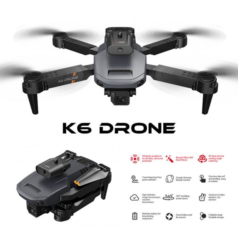 K6 RC Mini Drone 4k HD Camera Wifi Fpv Four Sides Infrared Obstacle Avoidance Folding Quadcopter Helicopter Orange