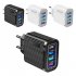 Charging Blocks Phone Charger 4 USB Ports Power Adapter Charger Box Cell Phone Brick Charging Cube For Phones Laptop US plug black  flat feet 