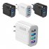 Charging Blocks Phone Charger 4 USB Ports Power Adapter Charger Box Cell Phone Brick Charging Cube For Phones Laptop US plug black  flat feet 
