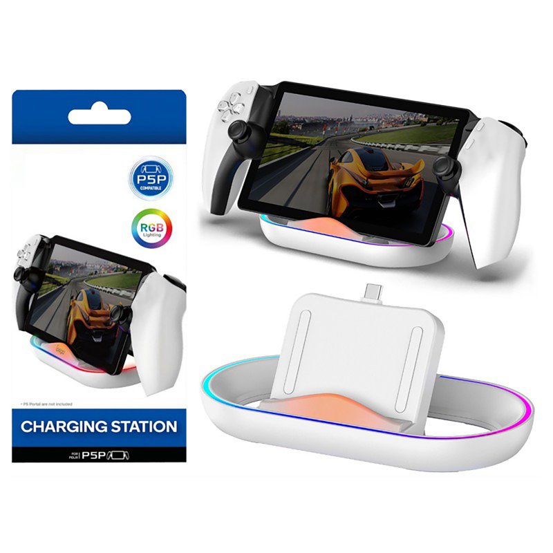 Charging Dock Station Handheld Stand Holder With RGB Light Charging Stand USB Type-C Charging Dock Compatible For PS5 Portal Handheld Game Controller White