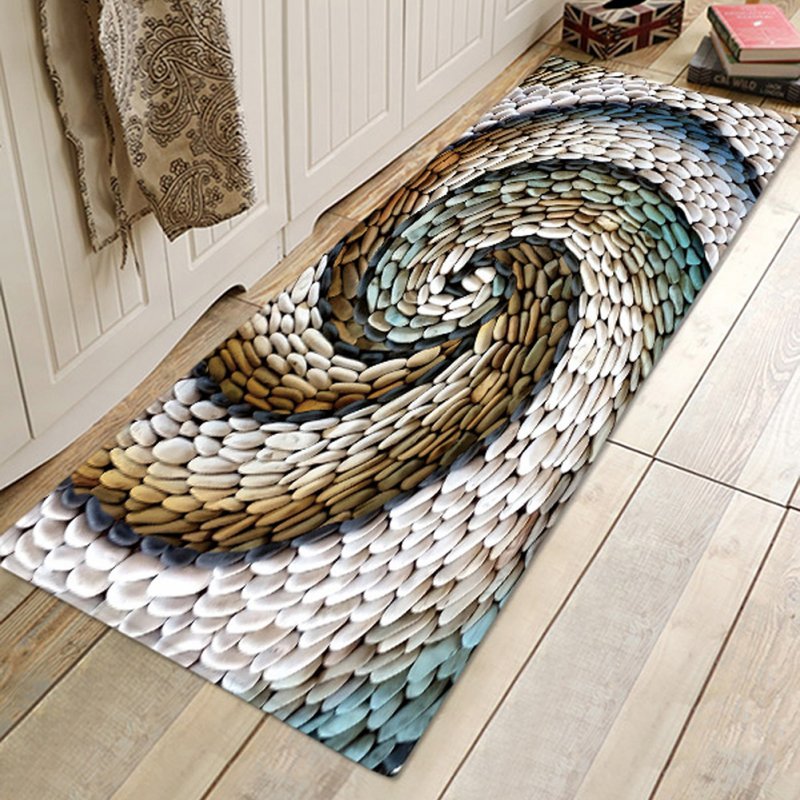 Chic 3D Rotating Pebbles Printing Carpet Hallway Doormat Anti-Slip Bathroom Absorb Water Carpet Kitchen Mat/Rug