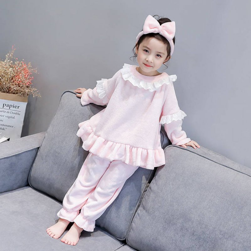 Childern Girls Pajamas Set Homewear Long Sleeve Nighties Sleepwear Suit  Pink_140cm