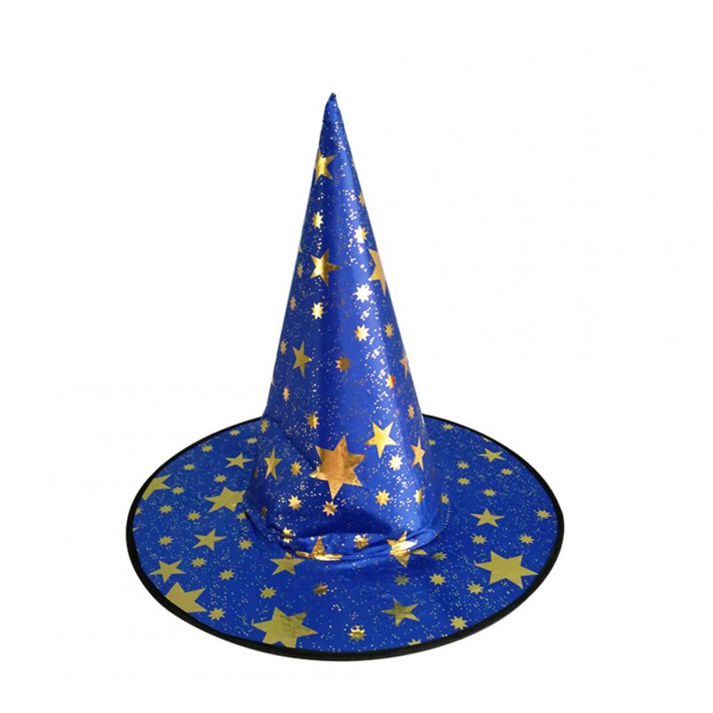 Children Adult Halloween Cosmetic Ball Party Pentagonal Magic Wizard Cap Witch Hat Blue star hat_38*36cm