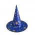 Children Adult Halloween Cosmetic Ball Party Pentagonal Magic Wizard Cap Witch Hat Black star hat 38 36cm