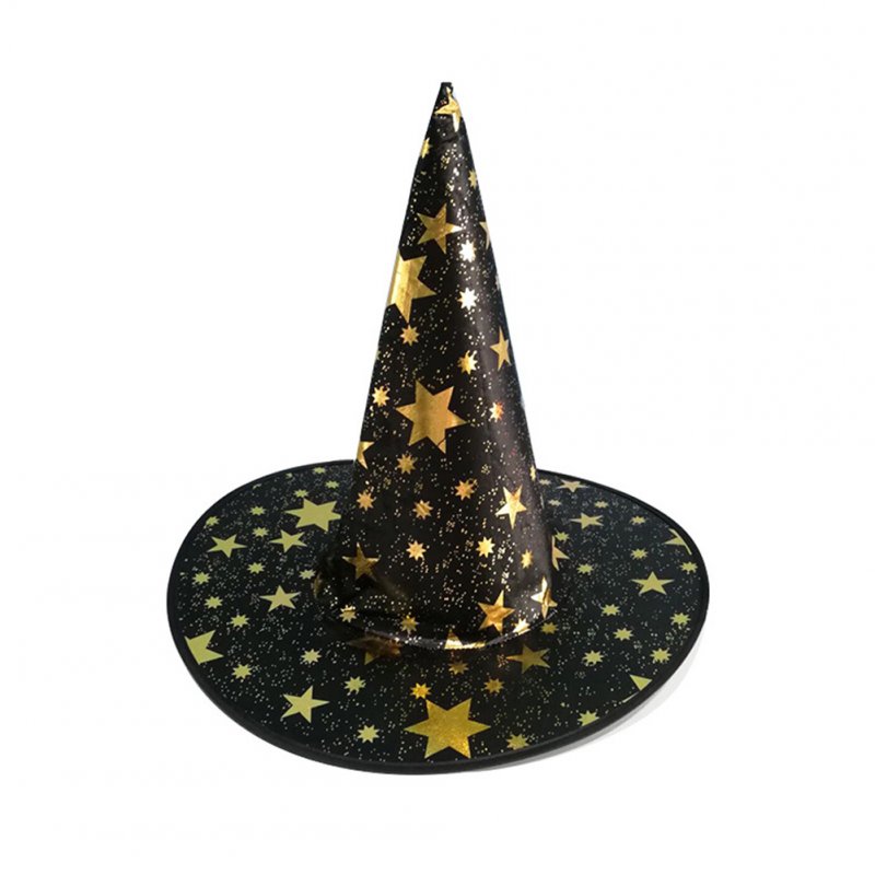 Children Adult Halloween Cosmetic Ball Party Pentagonal Magic Wizard Cap Witch Hat Black star hat_38*36cm