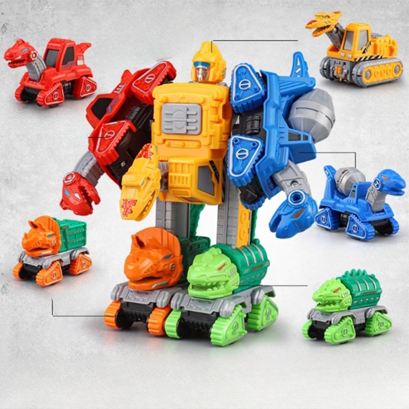 Children Alloy Pull-back Car Cute Dinosaur Engineering Vehicle 5-in-1 Robot Toys For Boys Birthday Gifts As shown