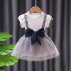 Children Baby Girls Cute Princess Dress With Bow Decoration Sleeveless Tutu Dress For 1~8 Years Old Children grey 2-3Y L(95cm)