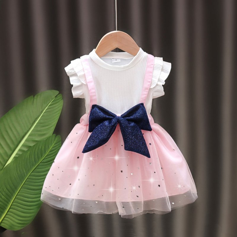 Children Baby Girls Cute Princess Dress With Bow Decoration Sleeveless Tutu Dress For 1~8 Years Old Children pink 4-5Y XXL(105cm)