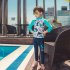 Children Boy Long sleeved Split Dolphin Pattern Sun Protection Swimsuit Sky blue XL