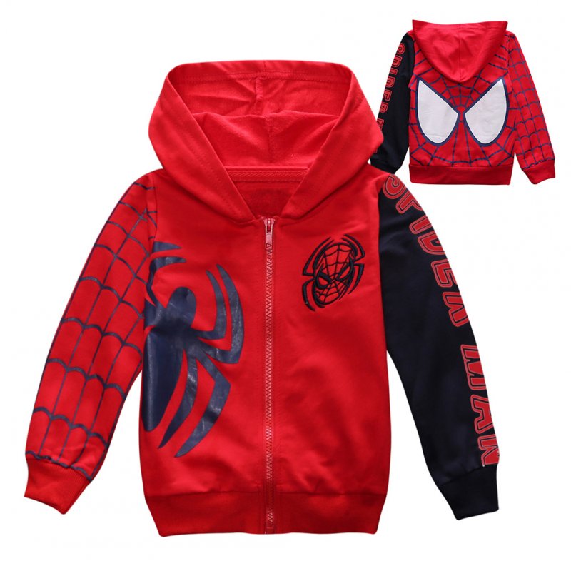 Children Boy Soft Full Cotton Jacket Fashion Spider Print Cardigan Jacket Coat red_140cm