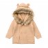 Children Boys Girls Hooded Knitted Long Sleeve Sweater Hairy Neckline Double breasted Cartoon Ear Outerwear brown 80cm