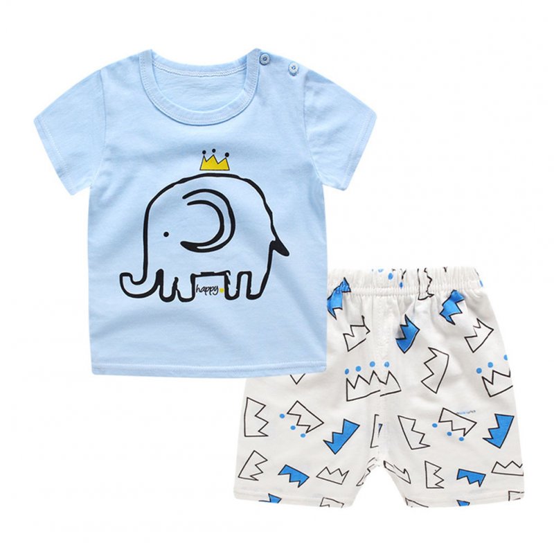 Children Clothes Suits Short Sleeve Top+Pants Suit Children Sleepwear Daily Wearing Blue Elephant Short Sleeve Shorts Set_80/55 yards recommended height 75-85cm