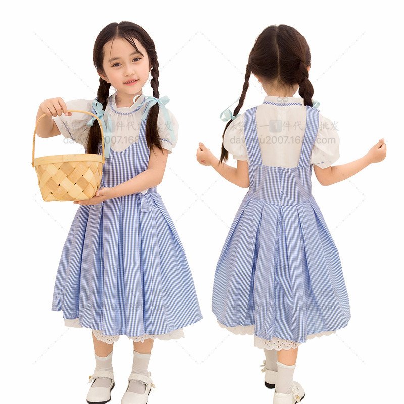 Children Cosplay Dress Costume Cotton Blue Dress for Oktoberfest Beer Festival Halloween  Light blue_S