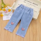 Children Cotton Jeans Summer Thin Middle Waist Pants Casual Loose Cropped Pants For 2-8 Years Old Girls butterflies 2-3Y 80CM