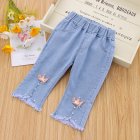 Children Cotton Jeans Summer Thin Middle Waist Pants Casual Loose Cropped Pants For 2-8 Years Old Girls crown 2-3Y 80CM