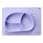 Children Dinner Plate Silicone Portable Divided Dinner Plate With Suction Cup Light Purple Rabbit
