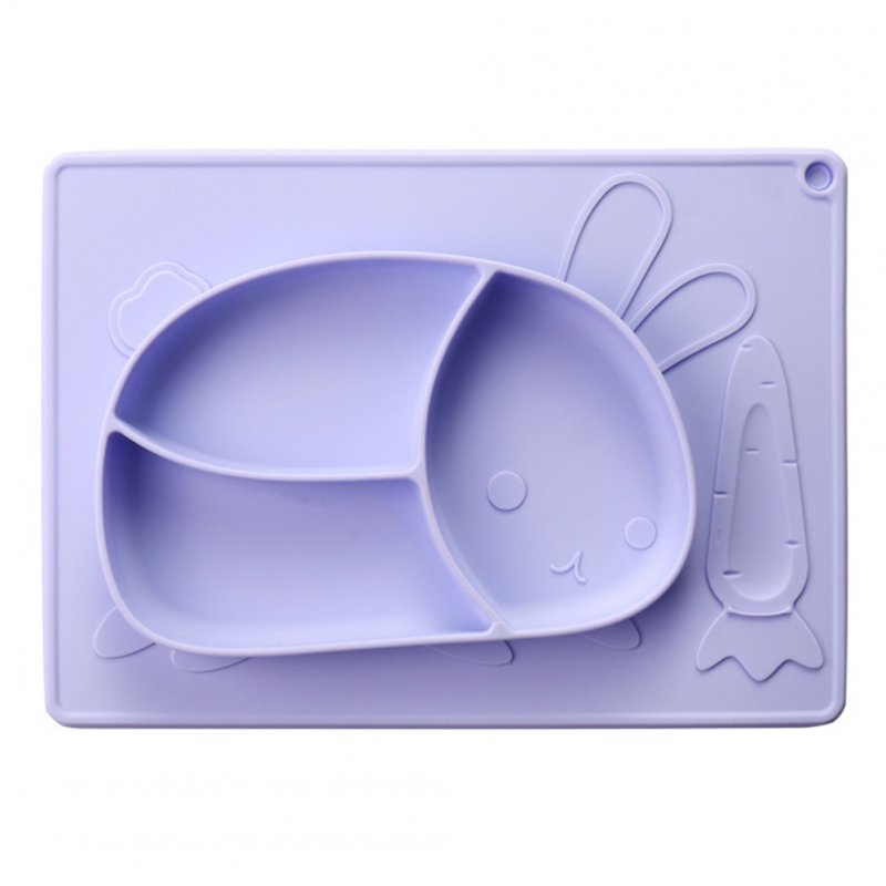 Children Dinner Plate Silicone Portable Divided Dinner Plate With Suction Cup Light Purple-Rabbit