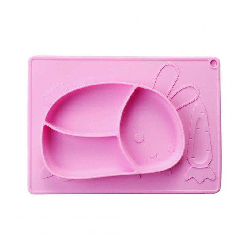 Children Dinner Plate Silicone Portable Divided Dinner Plate With Suction Cup Light pink-rabbit