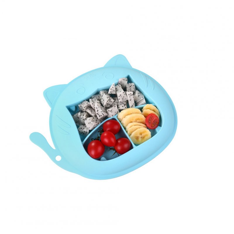Children Dinner Plate Silicone Portable Divided Dinner Plate With Suction Cup Blue-tiger